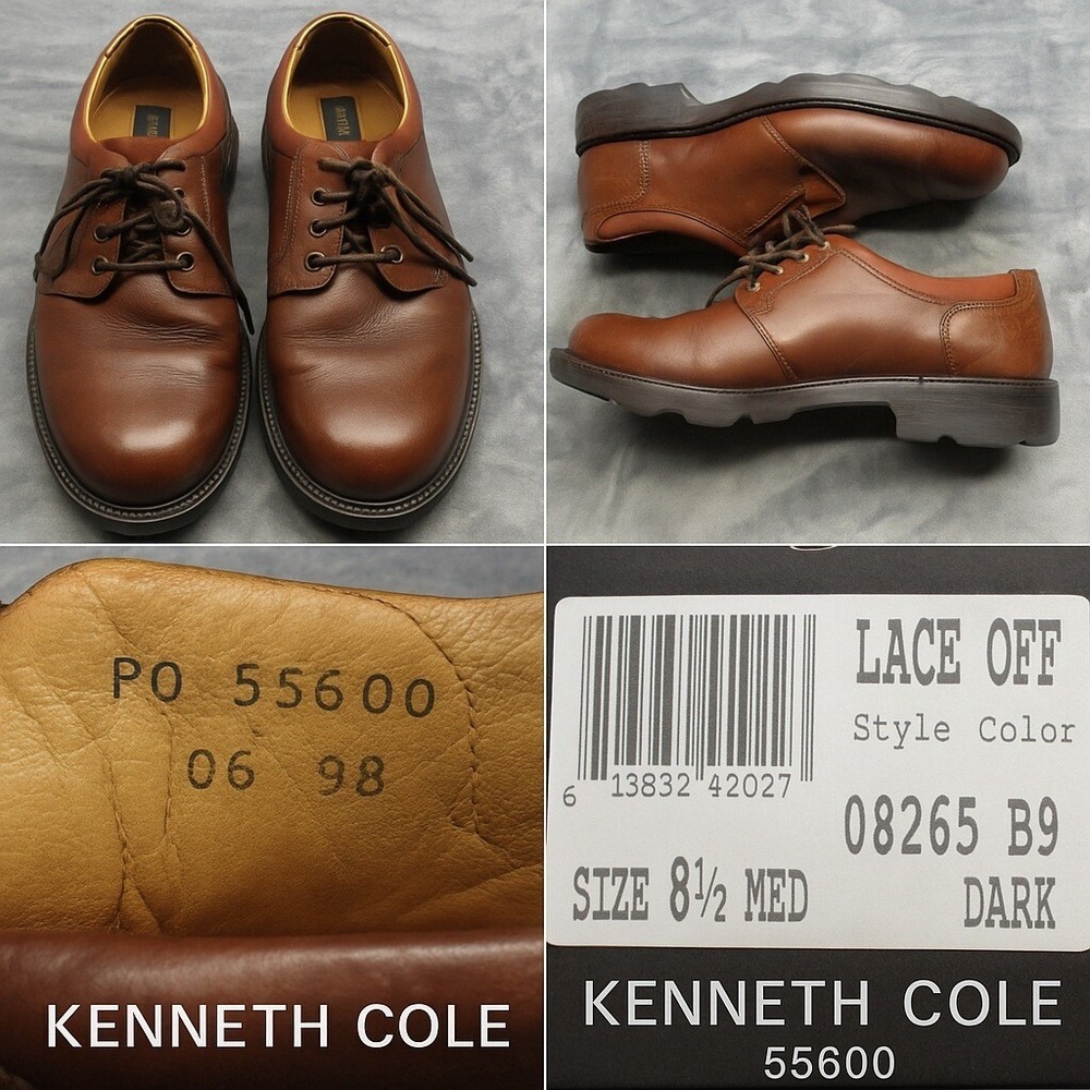 Kenneth Cole Oxfords Dress Shoes Men 8.5 Brown Leather Lace Off Made In Italy